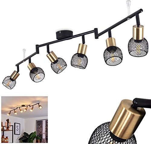 Deckenleuchte Cairns, Deckenlampe aus Metall schwarz und gold Retro/Vintage Look Zimmerlampe 6-flammig, 6 x E14, Leuchtarme sind beliebig schwenkbar,ohne Leuchtmittel