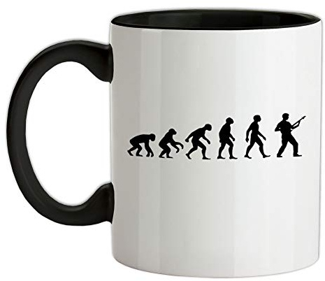 Evolution of Man Bass Guitar Player - 11oz - Ceramic Two-Tone Mug for Coffee/Tea - Black/White - One Size