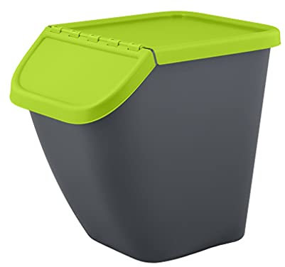 BranQ - Home essential – Mülltrennungssystem Pelikan zur Mülltrennung, Mülleimer 23 Ltr. mit abschließbarem Deckel, Kunststoff (PP) BPA-frei, Antrazit mit farbigem Deckel: Glas