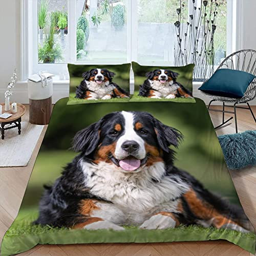 MOUPL 100% Mikrofaser Hund Bettwäsche-Sets 135x200 2teilig 3D Motiv Bern Sennenhund Kinderbettwäsche mit Reißverschluss Weiche Warm Sommer Bettbezug mit Kissenbezug 80x80 cm für Jungen Mädchen