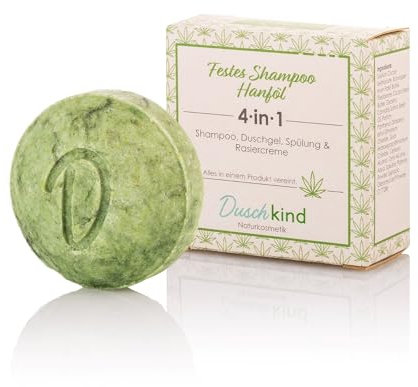 Duschkind Festes Shampoo Hanf 4-in-1 – Hanfsamenöl für schuppiges Haar – Shampoo · Duschgel · Conditioner · Rasiercreme – Vegane Zero-Waste Bar, plastikfrei & handgemacht in Deutschland