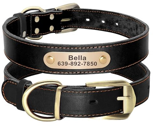 Didog Hundehalsband aus echtem Leder mit graviertem Namensschild, personalisierbar, weiches Leder, Hundehalsband mit individuellem ID-Etikett,