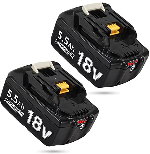Für 18V Akku 5,5Ah Li-ion Ersatz Akku für 18V BL1860 BL1855 BL1850B BL1850 BL1840B BL1835 BL1830 BL1815 LXT-400 194204-5 194205-3 Werkzeugakku mit LED Indikator(2 stück)