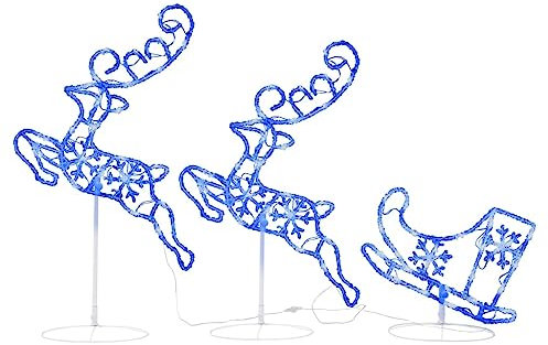 vidaXL Weihnachtsdeko LED Rentiere & Schlitten Acryl 260x21x87 cm Blau