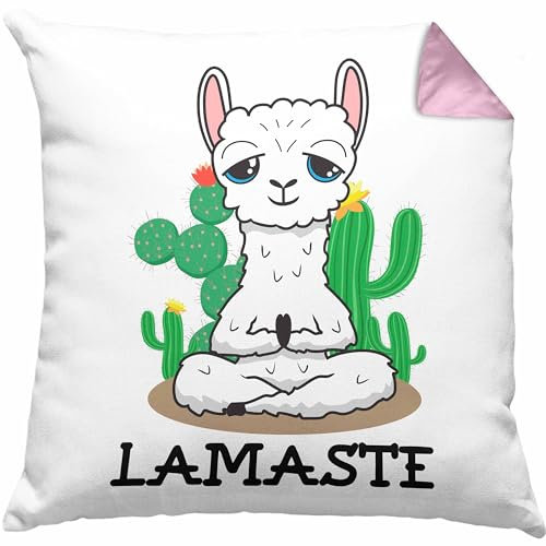 Trendation Llama Lamaste Yoga Kissen mit Füllung 40x40 Lustig Geschenk Lama Yoga-Posen Sport Geschenkidee Sport (Rosa)