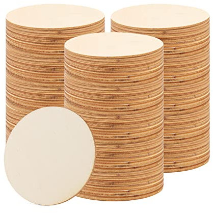MANCHAP 150 PCS 10cm Craft Wooden Circles, 2.5mm Thick Unfinished Wooden Discs Round Wood Blank for Crafts, Painting, DIY