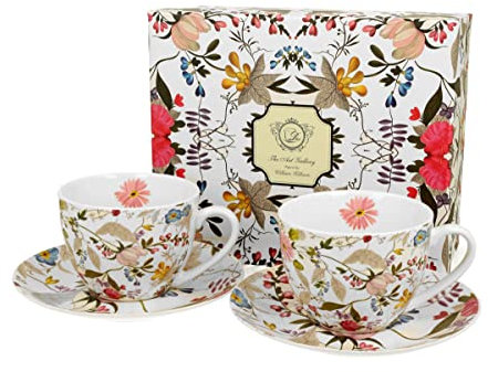 DUO ART GALLERY 2er-Set Tassen 280 ml WHITE mit Untertassen, New Bone China Porzellan