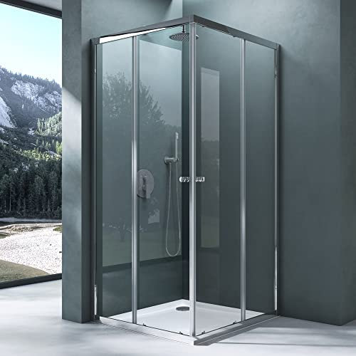 Mai & Mai Cabine de Douche Paroi de Douche avec Deux Portes Coulissantes Verre Trempé de Sécurité Transparent avec Receveur de Douche de 4cm RAV16K-Plus 90x90cm