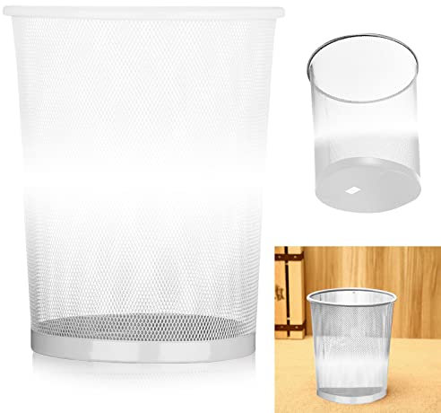 ARA CHOICE Colourful Mesh Waste Bins Rubbish Paper Wastebasket Trash Can Dustbin For Home Office Durable and easy to use Recycling Bin for Bedrooms Multi Colour. (White)