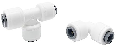 Qrity 1/4“ Wasserzulaufleitung Universal Anschluss-Set, Pushfit Gerade Stecker für Wasserrohr (Ellbogen+T-förmig RO Wasserfilter Fitting), Geeignet für Kühlschränke, Wasserspender-1 Satz