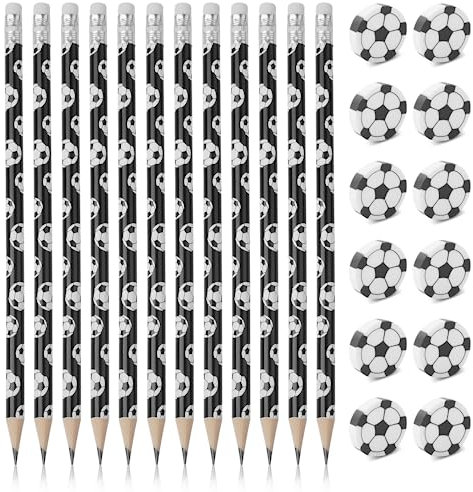 Bleistifte mit Radiergummi, 12 Stück Fußball Bleistift HB mit 12 Radiergummi, Schreiblernbleistift Kleine Lustige Radierer, Holzbleistifte für Schule Schreibwaren Kindergeburtstag Gastgeschenke