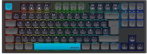 Phoenix Royal Teclado Mecánico QWERTY con Teclas PBT Doble Inyección, Switches Marrones Brown, 5 Capas Internas, Conector Tipo C, Software de Configuración (Black)