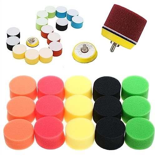 EdvenA 16 Stück Autopolierpads, 50 mm, Autopolieren, Wachsen, Schwamm, Rad-Polierscheiben-Set für Autopolierer, Wachs, entfernt Kratzer