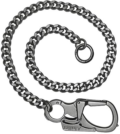 Ahiller Geldbörsenkette mit Verschluss [Doppelschloss-Design mit Wolframstahl-Kegelkopf], Heavy Duty Biker-Kette, Herren-Geldbörsenkette, Jeanskette und Schlüsselkette (YK-Schwarz,1)