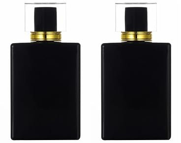 YORROR Paquete de 2 atomizadores de perfume de vidrio de 100 ml, botella vacía negra para hombres y mujeres, botella de spray de fragancia fina portátil, dispensador de perfume para viajes