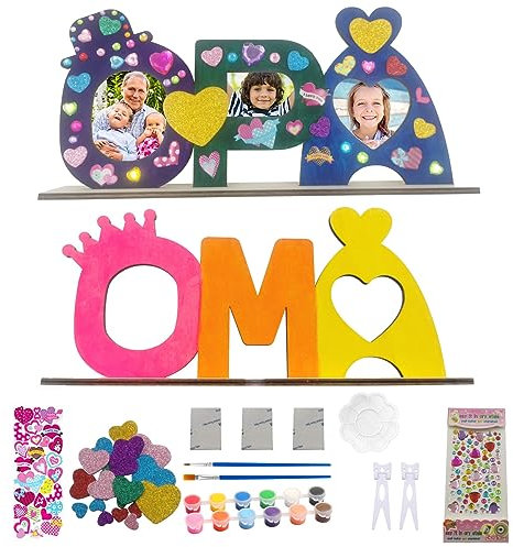 Intertest Oma und Opa Holzbuchstaben Bastelset Geschenk,Mit zwei Montagemodi,Oma und Opa Holz Bilderrahmen Geburtstagsgeschenk,Enkel Enkelin Geschenke für Oma und Opa Weihnachten Geschenk