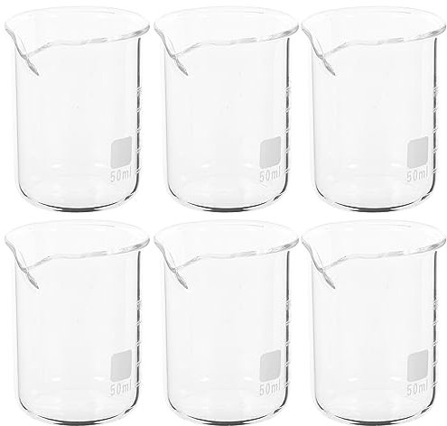 NUOBESTY Glass Beakers 6pcs Graduated Cups Clear Multipurpose Measuring Cups Epoxy Mixing Cup Liquid Container Beakers in 50ml for Resin, Epoxy Mixing Paint
