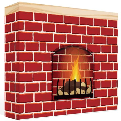 Zhanmai Chimenea Falsa de Navidad, ladrillo Rojo, cartón, telón de Fondo, de cartón Artificial, 3D, Llama, Accesorio de Centro de Mesa para decoración de Fondo de Fiesta de Navidad