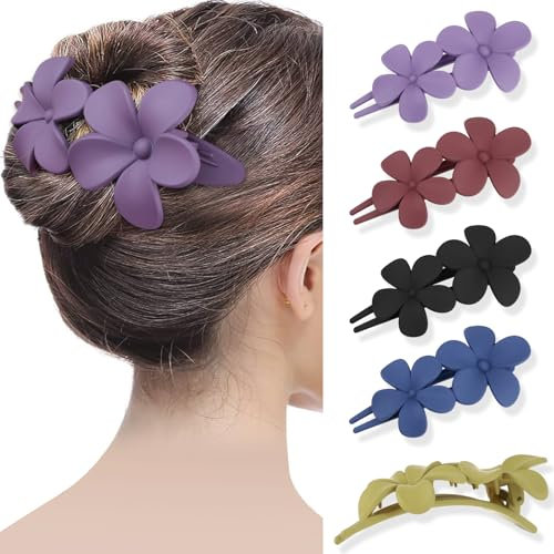 Amabro 5 Stück Blumen Haarklammer,Haarklammer Blume Klein,Haarspange Blumen Haarklammern Groß Zähne Dickes Haarspangen Rutschfest Geschwungenes Damen Matt Entenschnabel Krokodil Haarnadel