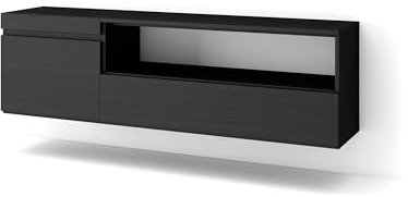 Skraut Home | Meuble TV | Banc Télé | Grand Espace de Rangement | 150x45x35cm | pour Les TV jusqu'à 65 | Suspendu, Mural | Style Moderne | Noirs