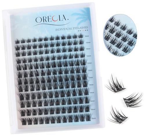 Oreola Einzelne Wimpern Manga 144 Stück Cluster Wimpern super dünnes Band, künstliche Wimpern, breite Hand Fischschwanz Einzelwimpern 8–16 mm DIY Wimpernverlängerung für Anfänger