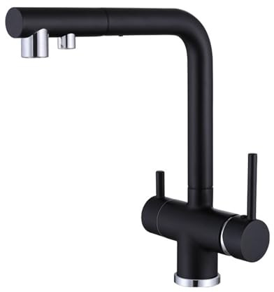 Küchenarmatur 3 Wege Wasserhahn Küche mit Brause Ausziehbar 360 Grad Schwenkbar 2 Modi Multifunktion Trinkwasserhahn Armatur Küche-Schwarz
