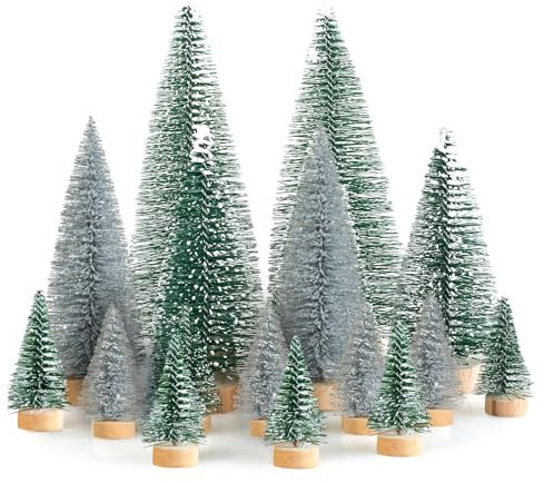 Mini albero di Natale decorativo per albero di Natale, verde, argento, artificiale, in miniatura, 4,5/10/15 cm, per decorazioni natalizie, decorazione da tavolo, fai da te, villaggio di Natale