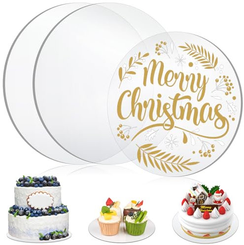 Tortenplatte, Cake Board Kuchenplatte, Rund Wiederverwendbar Tortenunterlage, Cake Board Gold&Silber für Transport Kuchen und Torten (Transparent, 2mm-20cm(4 Stück))