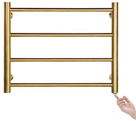 Toallero Calentador De Toallas para Baño, Estante De Secado De Toallas Eléctrico Montado En La Pared Dorado con 4 Barras, Radiador De Toallero Eléctrico De Acero Inoxidable