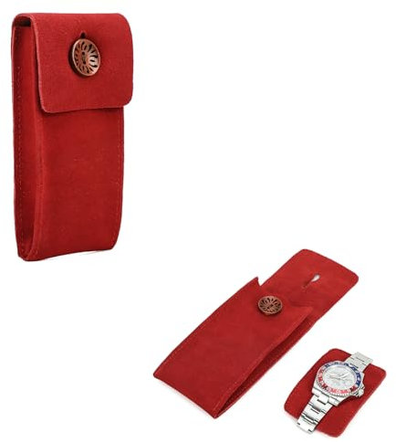 Hiram Uhrentasche aus Kuh-Wildleder, Uhrentasche aus Leder, Aufbewahrungstasche für 1 Uhr, tragbarer Uhren-Reise-Organizer für Reisen im Freien (rot)