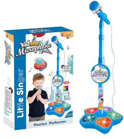 Adjustable Stand Microphone for Girls, Microphone Musical Toy, Children's Standing Microphone Toy, Decorative Stand Karaoke Machine with LED Lights for Boys and Girls