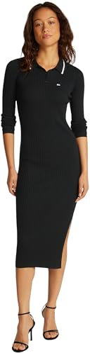 Tommy Jeans Donna Abito a Polo Midi Spacco sulla Gamba, Nero (Black), S