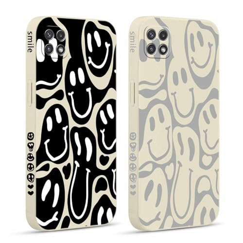 Pnakqil 2 stück Handyhülle für Samsung Galaxy A22 5G 6,6, Hülle Lustiges Funny Lächeln Design Grimace Bemaltes Muster süß Ästhetik Mädchen Silikon Schutzhülle Tasche Schön Kameraschutz Case