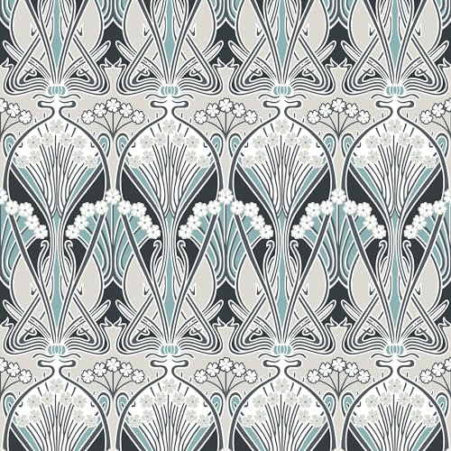 Galerie Arts and Crafts Black/Blue/Grey Dragonfly Damask Wallpaper Roll