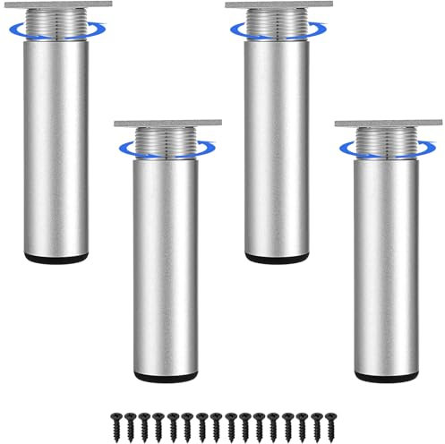 FETZCM 4 Stück Ersatz Möbelfüße Schwarz Metall, Tv Lowboard Möbelfüsse DIY Möbel Füße Tischbeine Schrankfüße Bett für Stühle Schrank und Sofa Möbelbeine (Silver, 4 Stück-15cm)