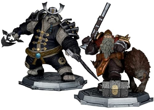 McFarlane Toys World of Warcraft Zwergjäger: Beastmaster & Marksman und Pandaren: Monk & Rogue 1:12 Posed Figure Deluxe 2 Stück Gold Label