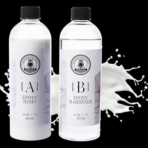 Resina epossidica bianco 474ml,Resina epossidica lucida senza bolle,Resina epossidica da tavolo per artigianato artistico,fusione,fai da te,arte in resina,stampi,gioielli (237mlx2)