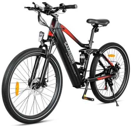 SAMEBIKE Electric Bike, 48V 14AH Removable Battery 26 *2.1 Gravel Mountain Adult Ebike, 7 Speed Gears, Multi-link Suspension, Long Range of PAS Mode 90-100 km