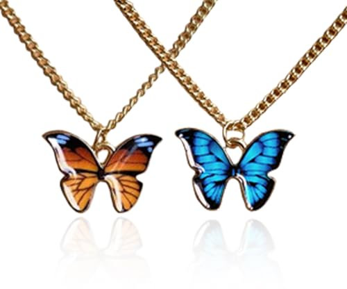 EIHI Bohemiankette Schmetterling Damen Modeschmuck, Necklace Women Charme Vintage Tierkette Anhänger Schlüsselbein Kette Halsketten Kragen für Frauen, Damen mit Anhänger, 2 Stück