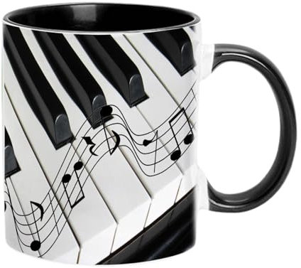 wiroouia Musical Coffee Mug, Coffee Travel Mug Music Tea Cup, Guitars Piano Violin 350ml Ceramic Mug, Tea Mug Desk Decor, Funny Drinking Cup - 9,5x8cm