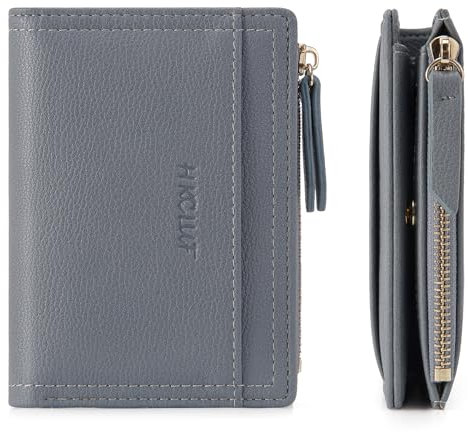 HKCLUF Piccolo portafoglio da donna, in pelle PU con diversi scomparti per carte di credito, sottile portafoglio compatto con chiusura lampo, A5-blu, Casual