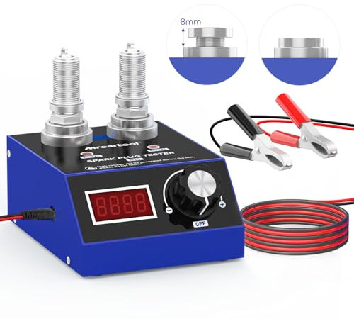 MR CARTOOL Spark Plug Tester with Height Adjustable 2 Test Holes for Long Spark Plugs, 500~9000rpm, Ignition System Analyzer for 12V 24V Gasoline Vehicles Spark Plugs