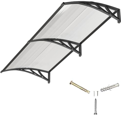Vordach für Haustür,200x80cm Fenstervordach für Türen,Polycarbonat Pultvordach Überdachung für UV-,Regen- und Schneeschutz – Ideal für Veranda, Terrasse und Fenster
