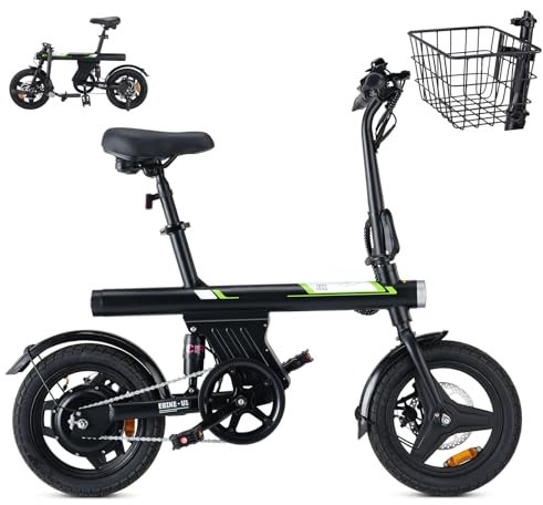 iScooter U1 E-Bike für Herren und Damen, 250W Motor, 25km/h, Klappbar, 14 Zoll, 36V 7,5Ah Akku, 40-60km Reichweite mit Fahrrad Zubehör (U1 EBike mit Basket)
