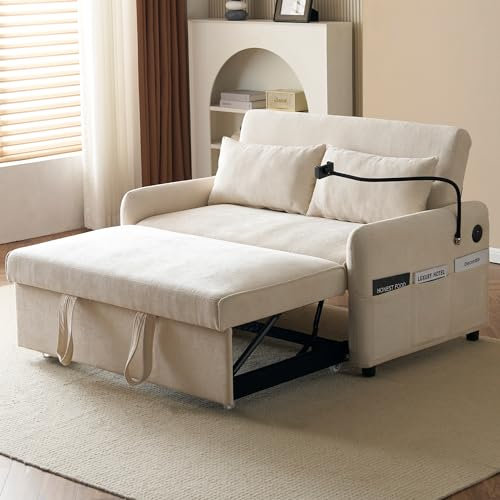 ANIROY Schlafsofa, Freizeit-Sofa, Modernes Doppel-Klappschlafsofa, Multifunktionssofa mit Schlaffunktion, Verstellbare Rückenlehne, Handyhalter, geeignet für Wohnzimmer, Schlafzimmer (Beige)