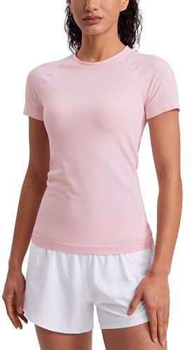 CRZ YOGA Sin Costura Camisa Longitud Cadera | Entrenamiento, Sin Rozaduras, Ceñido, Mangas Raglan, Malla Transpirable, Camisetas Manga Corta para Mujer
