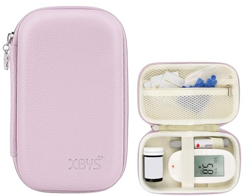 Linpr Hard Shell Diabetic Monitor Case, Glucose Meter Kit Storage Organizer, Diabetes Travel Bag for Glucometer, Supplies, Blood Sugar Test Strips, Lancets & Syringes (Purple, Medium)