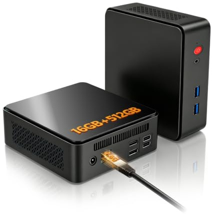Mini PC per casa ufficio/business con Intel N100 16GB 512GB/Win11/2.5G LAN | Mini computer doppio display 4K (HDMI + DP), Wifi6, BT5, Intel N100 (4C/4T, fino a 3,4 GHz, 2 USB 3.0 (5 Gbps), 2 USB 2.0