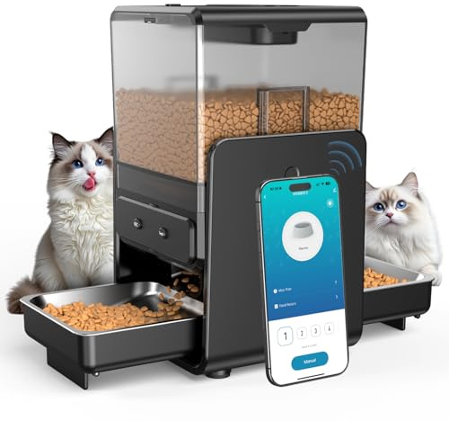 Automatic Cat Feeder with 5G WiFi for 2 Cats, Adjustable Height for Small Pets, Dual Bowls, 20 Cups/5L Dry Food Auto Pet Dispenser, Voice Record, Timed Cat Feeder with APP Control