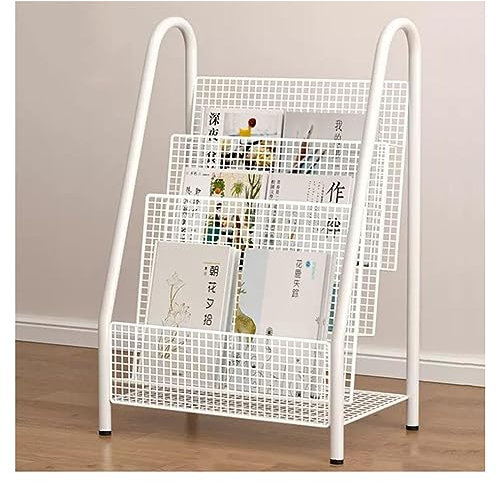 Étagère à magazines à 3 niveaux en métal blanc pour bureau et décoration d'intérieur - 41 x 30 x 73 cm - Solution de rangement élégante pour livres et fichiers